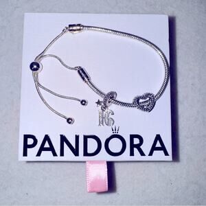 Brand New .925 Pandora Moments Snake Chain Slider Bracelet & 2 Charms Sweet 16